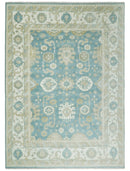 Hand Knotted Persian Oushak 10x14 Blue and Beige Large Wool Area Rug | TRDCP73B1014