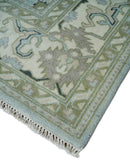 Hand Knotted Persian Oushak 8x10 Blue and Beige Antique Large Wool Area Rug | TRDCP236810