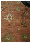 Hand Knotted Rust, Olive and Ivory Traditional Oushak Vintage Style Wool Rug