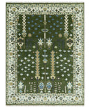 Hand Knotted Royal Green and Ivory Traditional Turkish Style Tree Of Life Multi Size Wool Area Rug