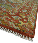 Hand Knotted Rust and Beige Oriental Traditional 9x12 Wool Area Rug, Living Room and Bedroom Rug