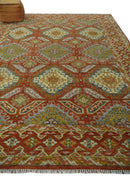 Hand Knotted Rust and Beige Oriental Traditional 9x12 Wool Area Rug, Living Room and Bedroom Rug