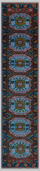 Hand Knotted Maroon and Blue Traditional Antique look Multi Size Wool Area Rug