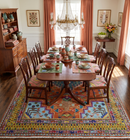Hand Knotted Rust and Blue Traditional Floral Multi Size Wool Area Rug