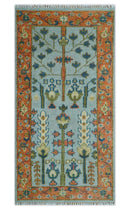 Hand Knotted Rust and Blue Traditional Turkish Vintage Multi Size Wool Rug