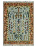 Hand Knotted Rust and Blue Traditional Turkish Vintage Multi Size Wool Rug