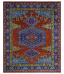 Hand Knotted Rust, Blue and Olive Traditional 8x10 Antique Style Wool Area Rug