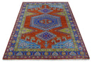 Hand Knotted Rust, Blue and Olive Traditional 9x12 Antique Style Wool Area Rug