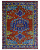 Hand Knotted Rust, Blue and Olive Traditional 9x12 Antique Style Wool Area Rug