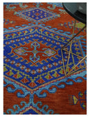 Hand Knotted Rust, Blue and Olive Traditional 9x12 Antique Style Wool Area Rug