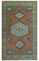 Hand Knotted Rust, Blue and Olive Traditional Antique Wool Rug