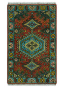 Hand Knotted Rust, Blue and Olive Traditional Antique Wool Rug