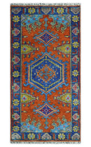 Hand Knotted Rust And Blue Traditional Multi Size Antique Wool Area Rug