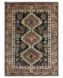 Hand Knotted Rust, Ivory and Black Traditional Heriz Wool Area Rug