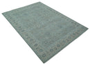 Hand Knotted Silver And Blue Traditional Distressed 10x14 Wool Area Rug