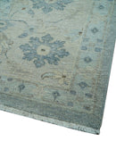 Hand Knotted Silver And Blue Traditional Distressed 10x14 Wool Area Rug