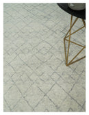 Hand Knotted Silver and Gray 9x12 Trellis Moroccan Rug Made with Fine Wool | TRDCP638912