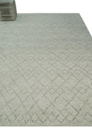 Hand Knotted Silver and Gray 9x12 Trellis Moroccan Rug Made with Fine Wool | TRDCP638912