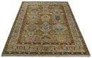 Hand knotted Silver, Rust and Pink Traditional Antique Moss green Oushak Area Rug