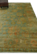 Hand Knotted Teal, Beige and Rust Vintage Style Traditional Wool Area Rug