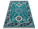 Hand knotted Teal Traditional Khotan Design 4x6 Wool Area Rug