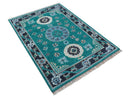 Hand knotted Teal Traditional Khotan Design 4x6 Wool Area Rug
