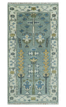 Hand Knotted Traditional Blue and Ivory Antique Oushak Custom Made Wool Area Rug