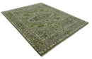 Custom Made Hand Knotted Traditional Green, Silver and Charcoal wool area rug