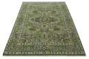 Custom Made Hand Knotted Traditional Green, Silver and Charcoal wool area rug