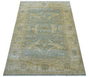 Hand Knotted Traditional Oushak Design Blue And Beige 6x9 Wool Rug