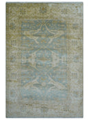 Hand Knotted Traditional Oushak Design Blue And Beige 6x9 Wool Rug