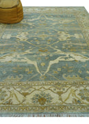 Hand Knotted Traditional Oushak Design Blue And Beige 8x10 Wool Area Rug