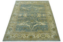 Hand Knotted Traditional Oushak Design Blue And Beige 8x10 Wool Area Rug