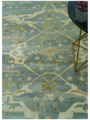 Hand Knotted Traditional Oushak Design Blue And Beige 8x10 Wool Area Rug