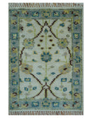 Hand knotted Traditional Oushak Design Blue And Ivory 2x3 Wool Area Rug