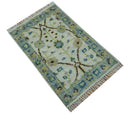 Hand knotted Traditional Oushak Design Blue And Ivory 2x3 Wool Area Rug