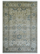 Hand Knotted Traditional Oushak Design Ivory And Gray 6x9 Wool Rug