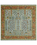 Hand Knotted Tree of Life Rust and Blue Traditional Turkish Design Wool Rug
