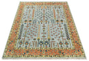 Hand Knotted Tree of Life Rust and Blue Traditional Turkish Design Wool Rug