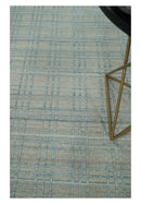 Hand Made 8x10 Modern Geometric striped Beige and Silver Blended Wool Area Rug