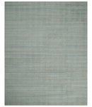Hand Made 8x10 Modern Geometric striped Beige and Silver Blended Wool Area Rug