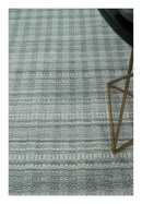 Hand Made 8x10 Modern Stripes Charcoal And Gray Blended Wool  Area Rug