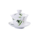 Hand painted bird and bamboo white porcelain gaiwan dining room tea set