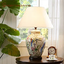Hand-painted coral flower bird ceramic table lamp for living room