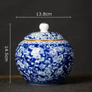 Hand-painted floral white porcelain tea canister kitchen storage jar