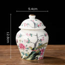 Hand-painted floral white porcelain tea canister kitchen storage jar