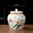 Hand-painted floral white porcelain tea canister kitchen storage jar