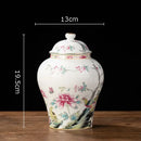 Hand-painted floral white porcelain tea canister kitchen storage jar