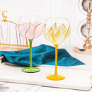 Hand painted glass goblet set pink & yellow floral dining room decor