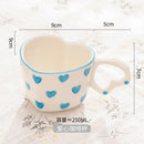 Hand painted heart handle pink polka dot love mug kitchen saucer set